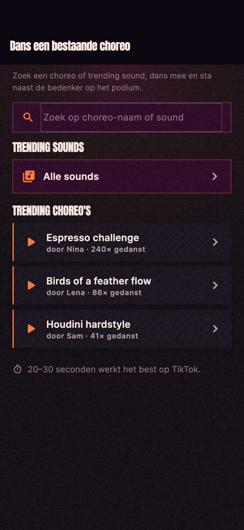 Djensur app: een choreo kiezen om naast te dansen