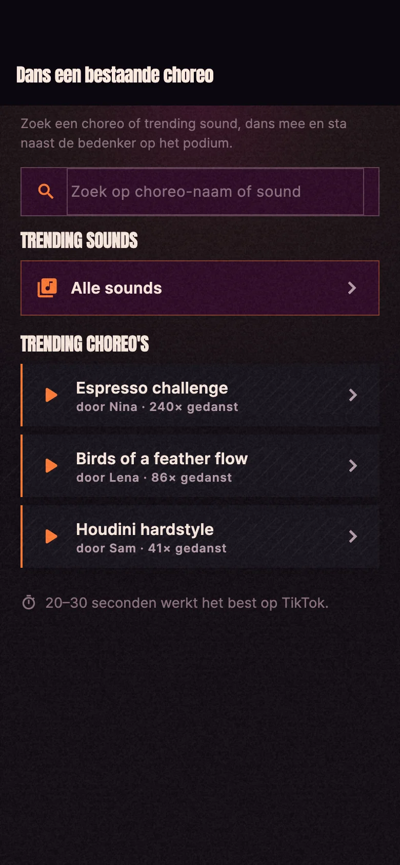 Djensur app: een choreo kiezen om naast te dansen